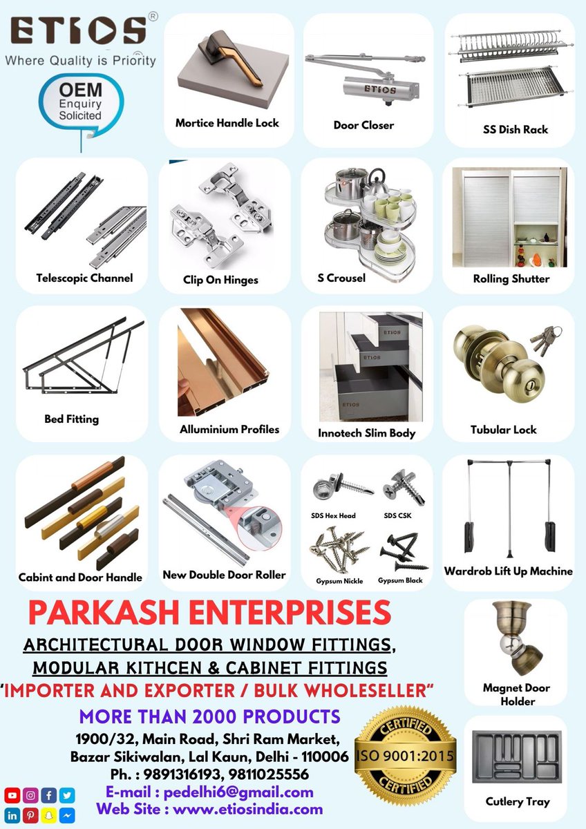 Enterprises1900's tweet photo. Prakash Enterprises #Telescopicchannel#wardrobeaccessories #follow #kitchenaccessories #hardwarestore #hardware #door #windows #fitting *Prakash enterprises Delhi * https://etiosindia.com+91 9891316193 https://t.co/c9VZCm2t5e