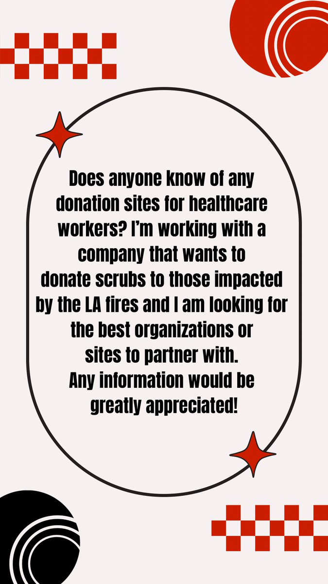 ayeab1_'s tweet photo. Currently looking for an appropriate donation site to donate scrubs for healthcare workers who have been affected by the fires . Please share and respond if you or someone you know has been impacted and needs scrubs! 

#lafires #PalisadeFire #EatonFire #Altadena https://t.co/XdloT8ress