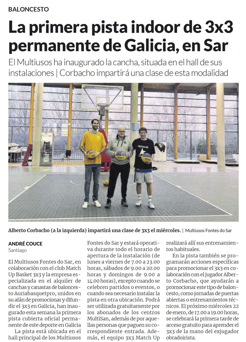 La primera pista indoor de 3x3 de Galicia estará en <a href="/sar_santaisabel/">Somos MultiSan</a> con <a href="/AlbertoCorby33/">Alberto Corbacho</a> impartiendo una clase magistral el miércoles