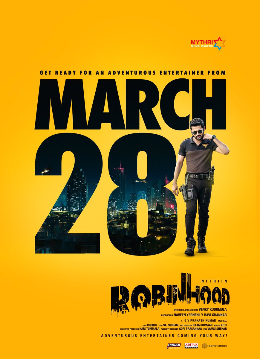 Sreeleela (@sreeleela14) on Twitter photo This summer, buckle up for the ADVENTUROUS ENTERTAINER that is going to erupt on the big screens 💥💥
#Robinhood IN CINEMAS WORLDWIDE ON MARCH 28th ❤🔥
<a href="/actor_nithiin/">nithiin</a> <a href="/VenkyKudumula/">Venky Kudumula</a> <a href="/gvprakash/">G.V.Prakash Kumar</a> <a href="/MythriOfficial/">Mythri Movie Makers</a> <a href="/SonyMusicSouth/">Sony Music South India</a> This summer, buckle up for the ADVENTUROUS ENTERTAINER that is going to erupt on the big screens 💥💥
#Robinhood IN CINEMAS WORLDWIDE ON MARCH 28th ❤🔥
<a href="/actor_nithiin/">nithiin</a> <a href="/VenkyKudumula/">Venky Kudumula</a> <a href="/gvprakash/">G.V.Prakash Kumar</a> <a href="/MythriOfficial/">Mythri Movie Makers</a> <a href="/SonyMusicSouth/">Sony Music South India</a>