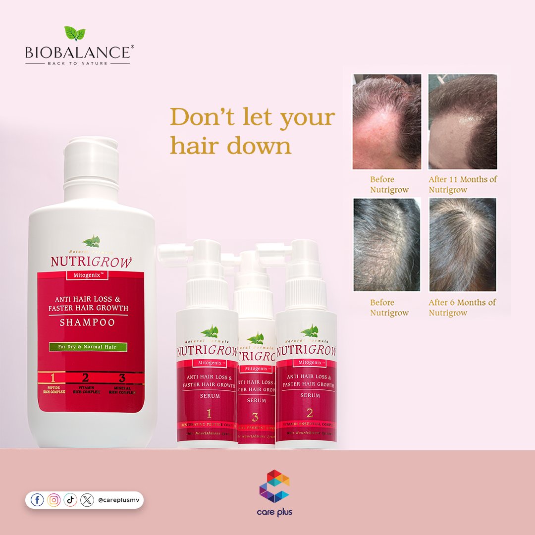 careplusmv's tweet image. 𝑵𝒖𝒕𝒓𝒊𝒈𝒓𝒐𝒘 𝑨𝒏𝒕𝒊 𝑯𝒂𝒊𝒓 𝑳𝒐𝒔𝒔 &amp;amp; 𝑭𝒂𝒔𝒕𝒆𝒓 𝑯𝒂𝒊𝒓 𝑮𝒓𝒐𝒘𝒕𝒉 𝑺𝒉𝒂𝒎𝒑𝒐+𝑺𝒆𝒓𝒖𝒎
The patented complex formula of Nutrigrow produces unprecedented protection against hair loss, promotes faster hair growth and thickens thin and fragile hair.

#careplusmv