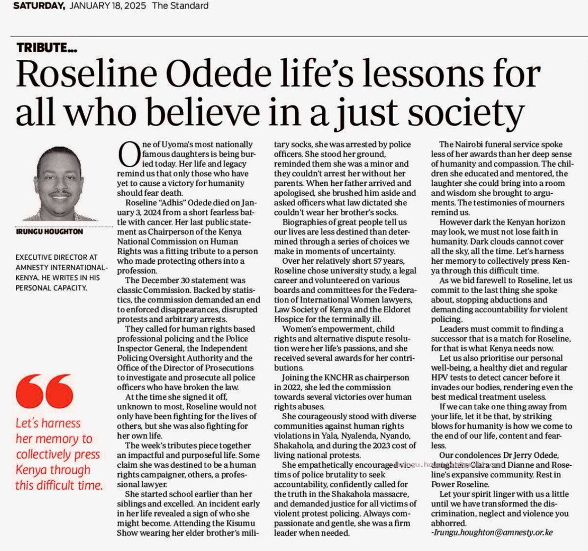 One of Uyoma’s most famous daughters <a href="/HakiKNCHR/">KNCHR</a> Roseline Odede is being buried today. Her legacy reminds us that only those who have yet to cause a victory for humanity should fear death.
irunguhoughton.org/post/like-rose…

Join the funeral service now here 
youtube.com/live/JTzNYjmhX…