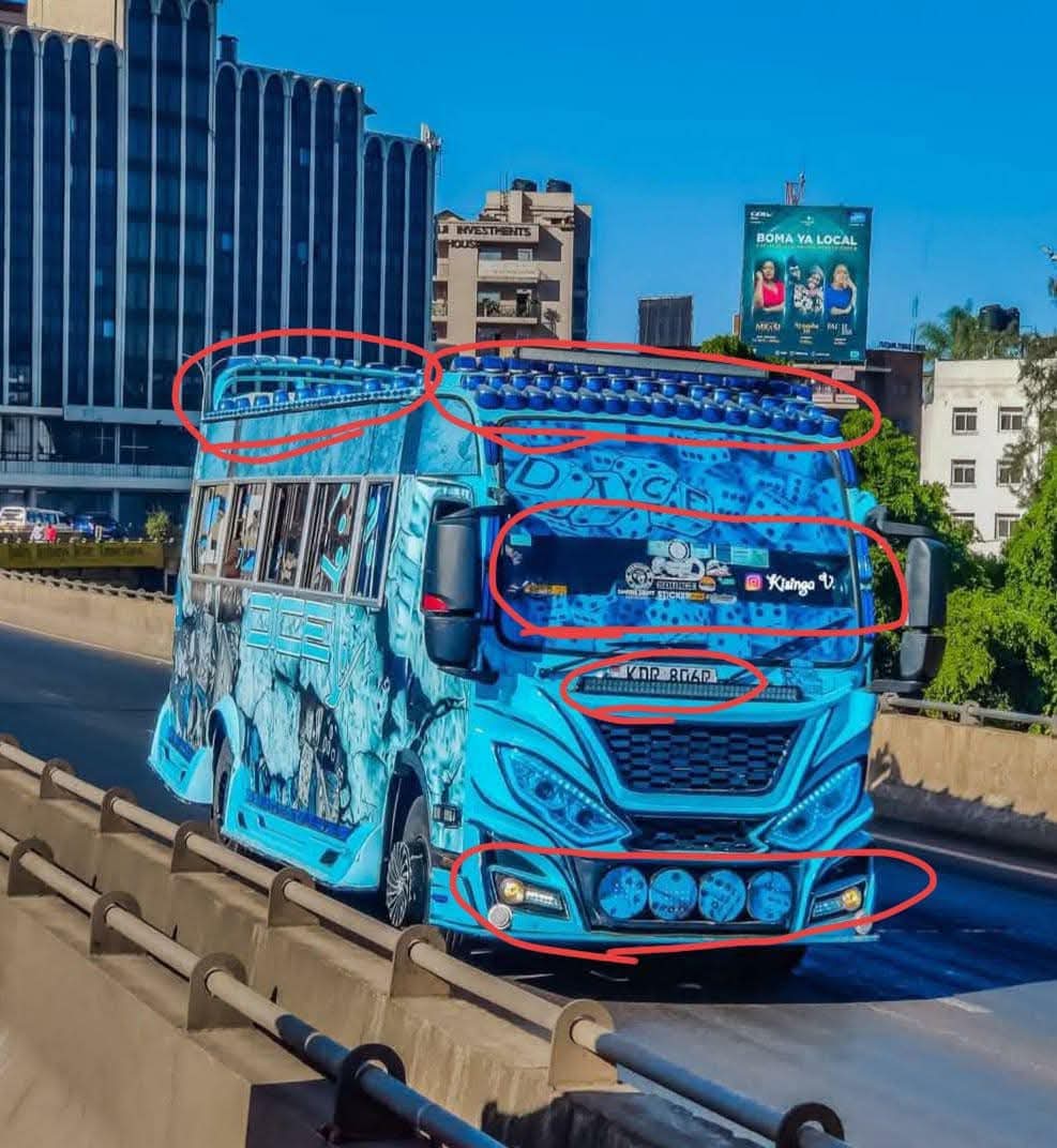 VillageElder1's tweet photo. @ntsa_kenya @kipmurkomen @PoliceKE @Classic105Kenya @ray_omollo is this acceptable? Can we have all our matatus modelled like this? Why do we allow this? Check hio windscreen. Can the pilot see anything? Then all those LED lights zinachoma other drivers wanaongia kwa mtaro! https://t.co/sA4lSf7fCQ
