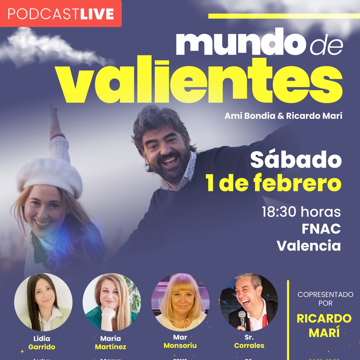 El próximo sábado 1 de febrero, tenemos un cita en <a href="/Fnac_ESP/">Fnac España</a> para celebrar el comienzo de la 4a temporada del Podcast Mundo de Valientes. Grabaremos un "live" especial con invitados top <a href="/monsoriu/">Mar Monsoriu</a> <a href="/mariakaizen/">Mariakaizen</a> @srcorrales <a href="/donpa/">みみずマン</a>
Te esperamos!! A volar alto y a soñar sin miedo!