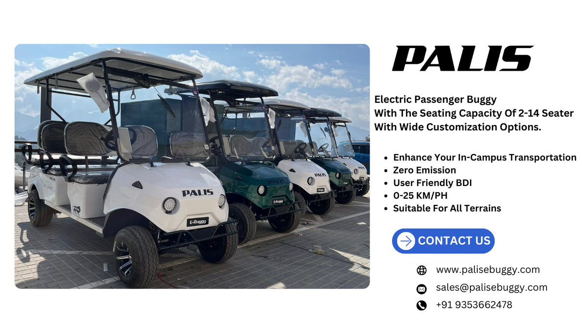 PalisVehicles's tweet photo. Electric Passenger Buggy Electric Passenger Buggy y Of 2-14 Seater With Wide Customization Options.  
For More Information: https://t.co/OntNqakfnP
#buggy #electricbuggy #electriccars #IndianCricketTeam #IndianRailways #IRCTC #vehicle #passengersafetymatters #Airport #airports https://t.co/3V9iJOw2AS