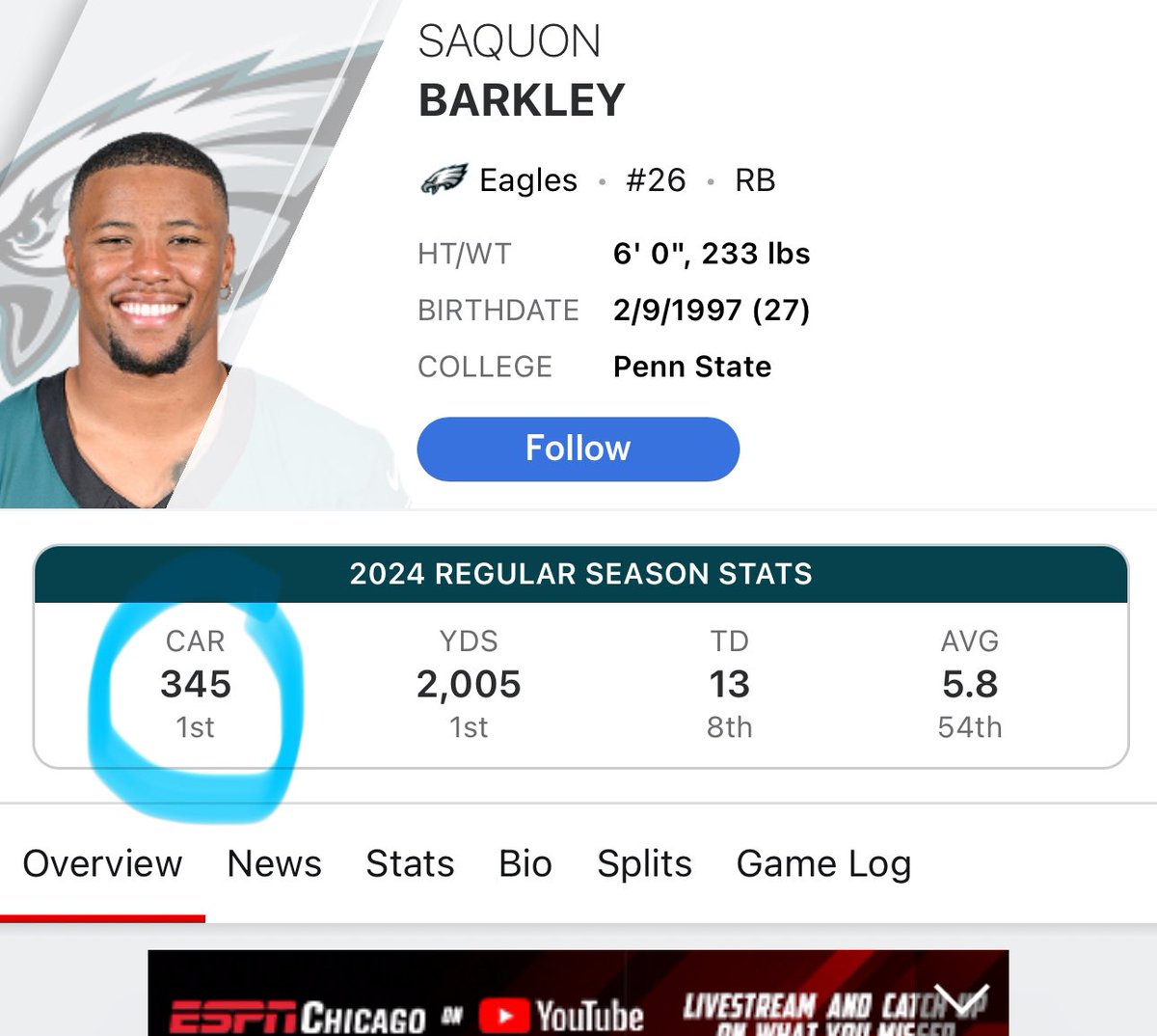 FWJXiong's tweet photo. @Owfi5 @GarrettSprints The amount of Carries is the only thing holding cook back.. cook would get 2k if he got 340 attempts as well.. #freecook https://t.co/50DT6kVHC2