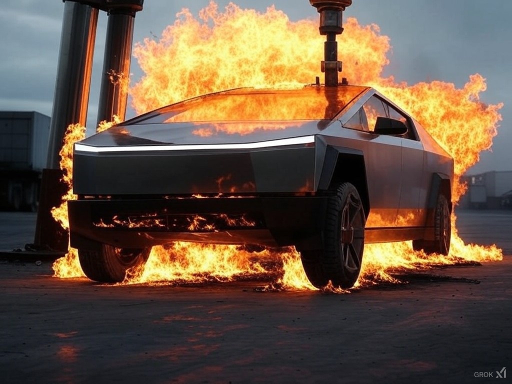 Good morning residents and visitors of the Greater Sandford Area 

Please be advised that there is a small fire, the size of a medium fire, due to a cybertruck battery catching fire when being crushed