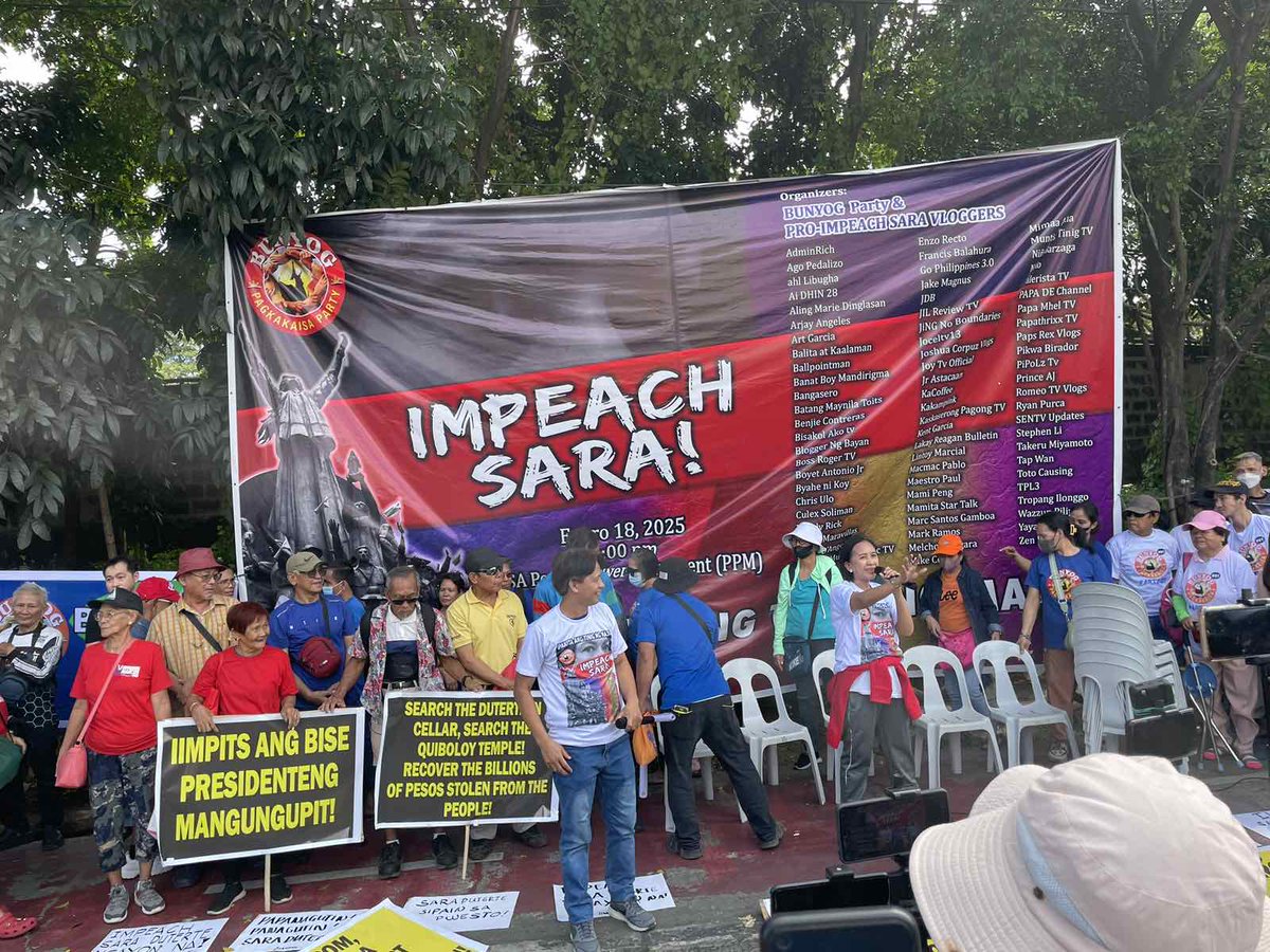 ABSCBNNews's tweet photo. Filipinos from various political affiliations hold a rally at the EDSA People Power Monument, calling for the impeachment of Vice President Sara Duterte. | via @_izzylee https://t.co/nhIGz1j6FE