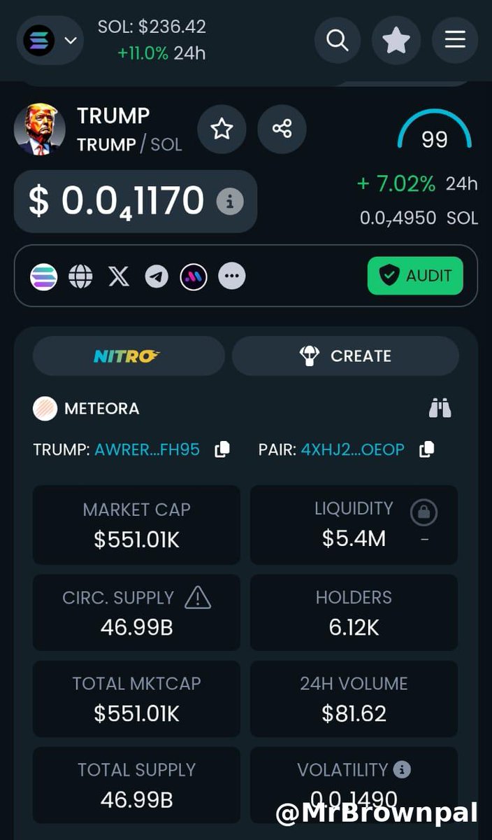MrBrownpal's tweet photo. 🚨 Big news in crypto! 
Donald Trump enters the game with his own meme coin, $TRUMP, on Solana ($SOL) and its already making waves!
A bold move that’s shaking up the meme coin space. The takeover has just begun! 💼🔥
#TRUMP #CryptoBull #Solana #MemeCoin https://t.co/LoXgISnrJh