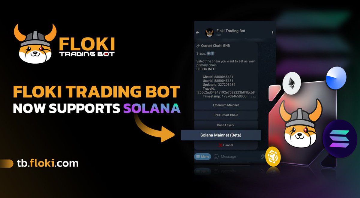 Exciting News! Floki Trading Bot Expands to Solana! The Floki Trading Bot  now supports trading on the Solana blockchain, currently in Beta, as part  of our growing multi-chain capabilities beyond Ethereum, BNB