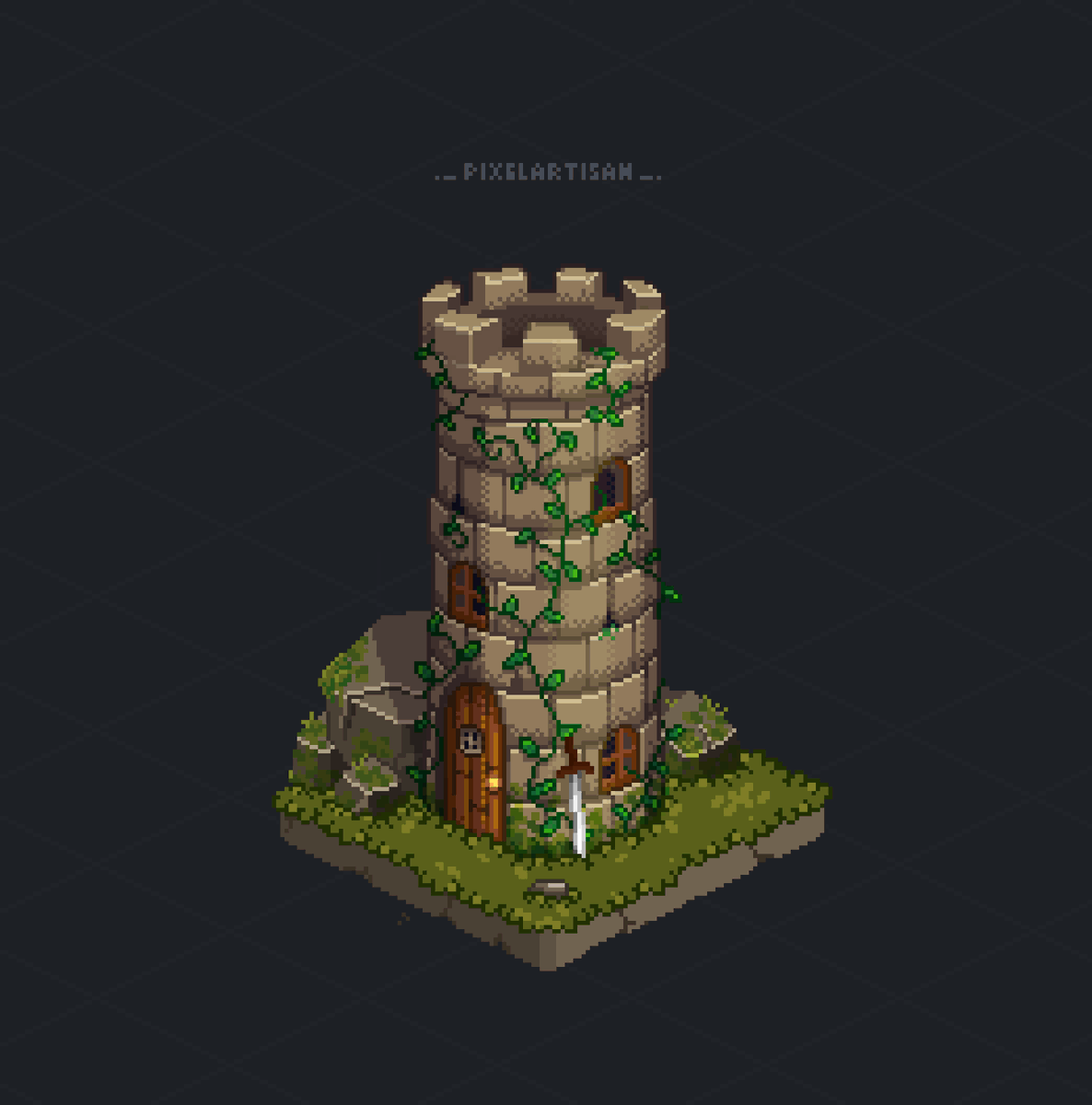 Medieval Tower Pixel Art Isometric. #pixelart