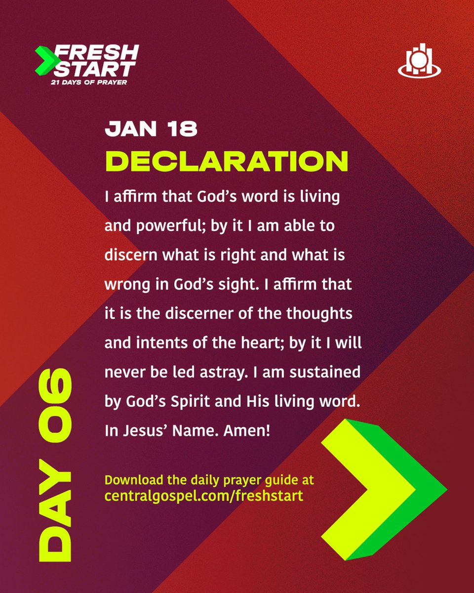 God's word is living and powerful. 

#FreshStart Day 6 Declaration