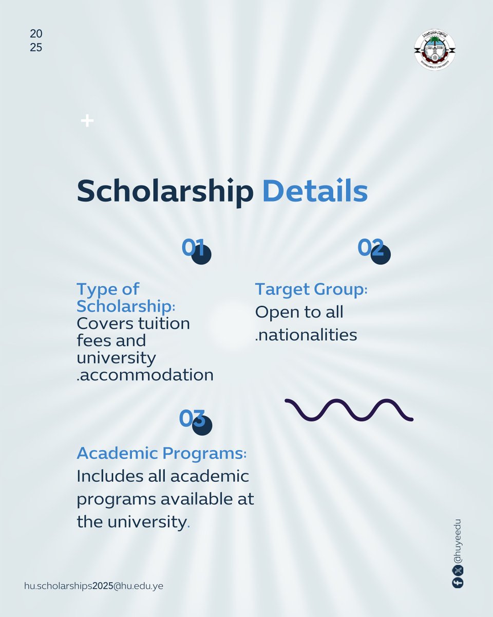 huyeedu's tweet photo. 🌟500 Scholarships for the 2025-2026 Academic Year🌟
✨Welcome to Hadhramout University!✨
Hadhramout University is excited to announce   the opening of applications for 500 scholarships for international students.
To register via the following website :
https://t.co/rCfHw8zkSQ https://t.co/qjp13raHn8