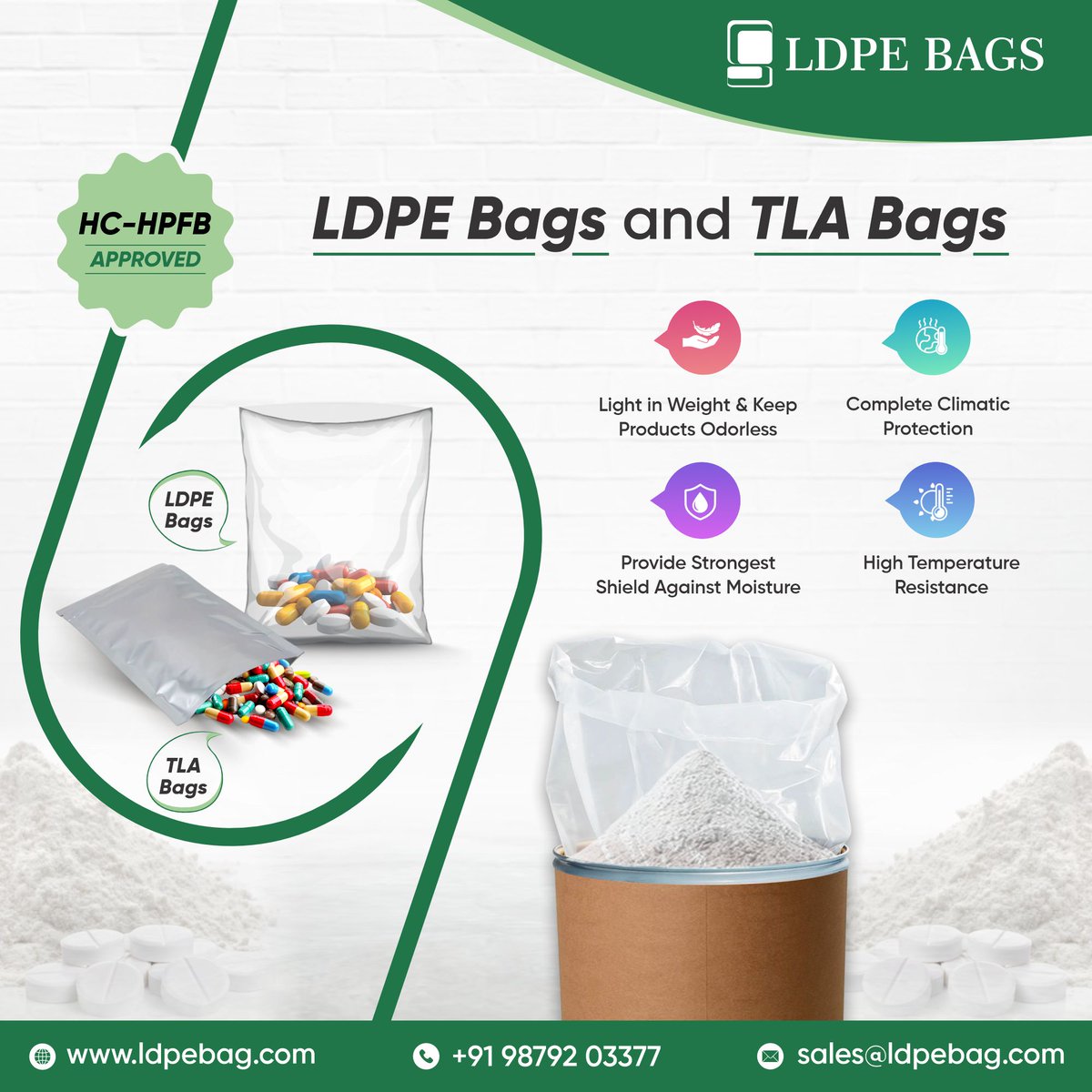 SorbchemIndia's tweet image. LDPE Bags: Flexible, durable, and moisture-resistant. 

TLA Bags: Triple-layer construction with an aluminum foil layer. 

visit website: ldpebag.com

#LDPEBags #TLABags #PackagingSolutions #PharmaceuticalPackaging #ProductProtection #MoistureResistance
