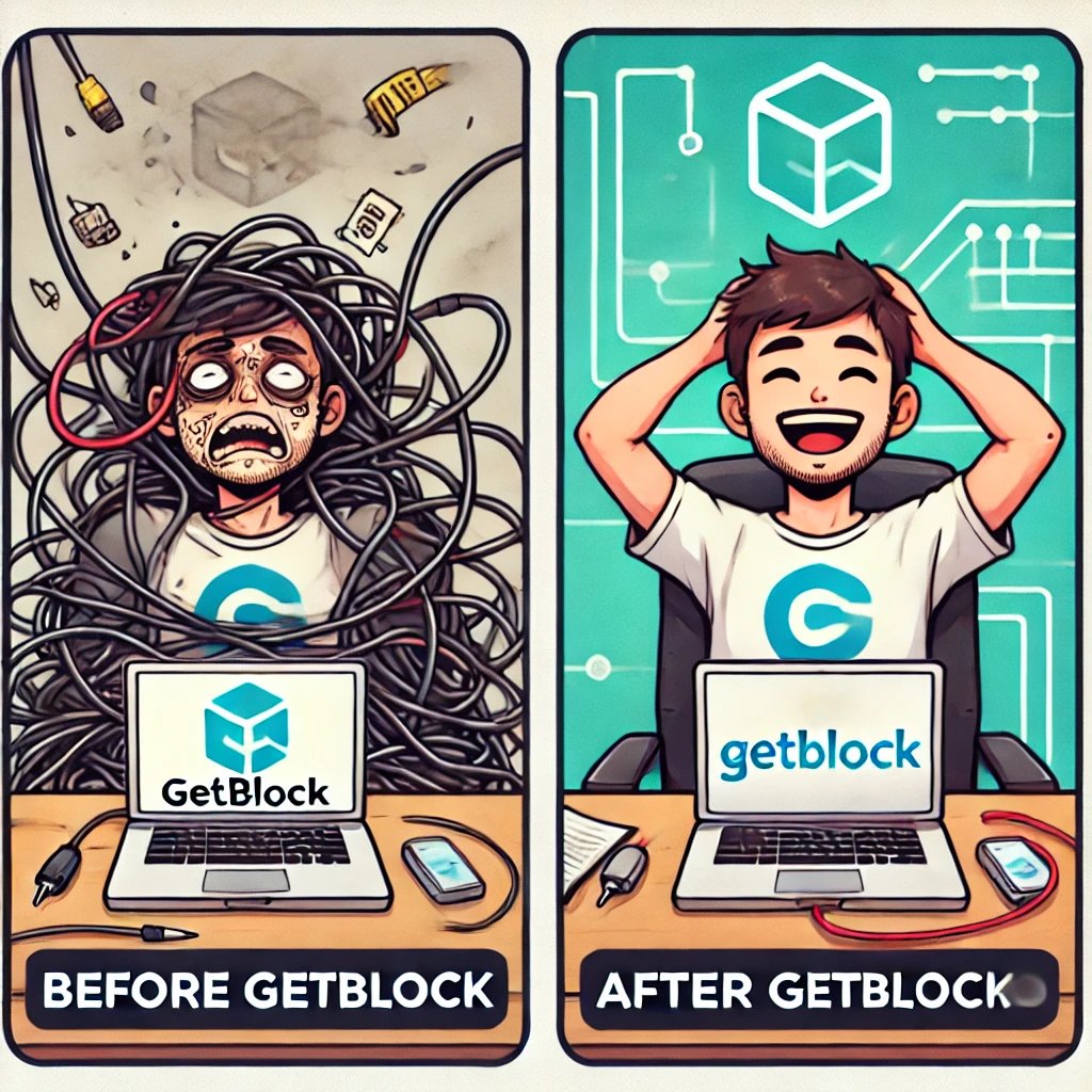 StarlitVibes5's tweet photo. Running your own nodes? Stressful.
Using @getblockio Effortless.
Say goodbye to tangled wires and hello to seamless blockchain access! ๐๐
#Blockchain #Crypto #Web3 #NodeProvider https://t.co/Uf32FOmZMp