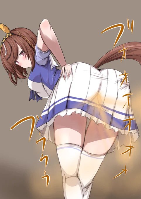 お題のウマ娘、ブエナビスタが尻を広げてオナラです。 