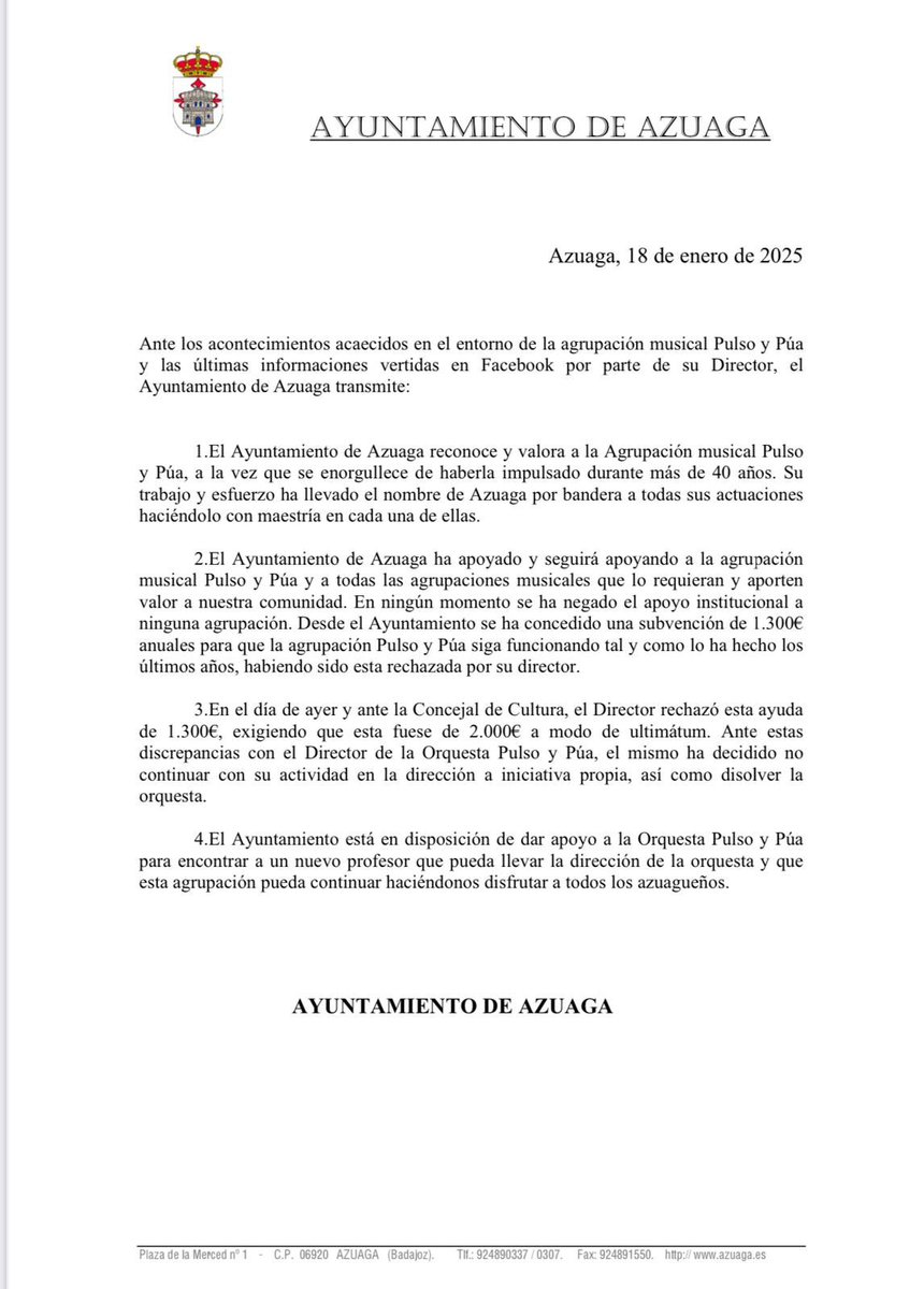 ondacerosurextr's tweet photo. El Ayuntamiento de Azuaga reafirma su apoyo a la Agrupación Musical Pulso y Púa https://t.co/MsDGENY1zU