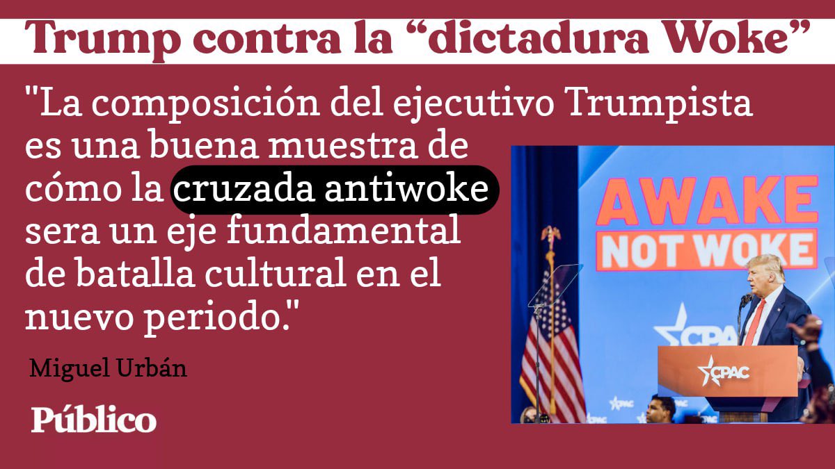 Trump contra la “dictadura Woke”‼️ 

Mi artículo en <a href="/publico_es/">Público</a> ampliando el último programa de #ClavesInternacionales

El oportunismo de las grandes empresas sumándose a la ola reaccionaria, las declaraciones de Trump y la composición de su ejecutivo, son toda una declaración de