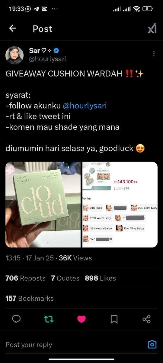 airizeas's tweet photo. @hourlysari halo kakk, done all rules ya kak, terimakasih udah ngadain giveaway nya! semoga rezekinya lancar dalam segala hal, aamiin, anyway jika kakak berkenan aku mau neutral beige 🤍 https://t.co/lx2higQ0X2