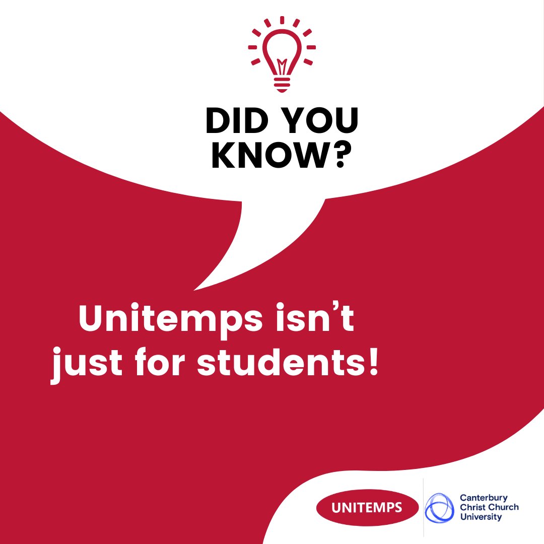 Job opportunities at Unitemps Canterbury Christ Church University are open to everyone! 🎉

Whether you're after part-time, full-time, or temp work, we’ve got you covered.

Sign up &amp; start applying today! tinyurl.com/yyvkrdae