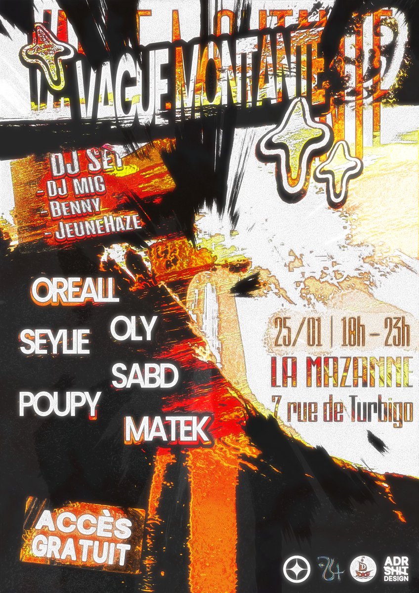 🌊 LA VAGUE MONTANTE 🌊

🔥 On vous donne RDV le samedi 25 janvier 2025 à La Mazane (9 Rue de Turbigo, Paris) pour une soirée FULL HIP-HOP et 100% GRATUITE ! 🔥

En collaboration avec <a href="/4x7soundvision/">4X7RONIN</a> et <a href="/117VISIONS/">117 VISIONS</a> 

Au programme : les meilleurs rappeurs &amp; DJs en vogue pour des