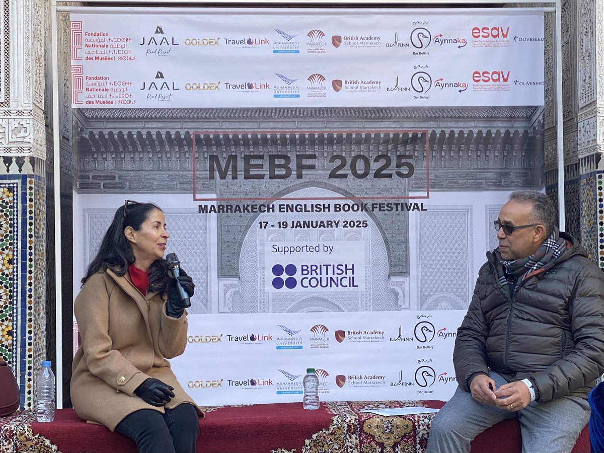 bakrim2000's tweet photo. Another busy day at the #Marrakech English Book Festival - we enjoyed the talks by Lalla Lalami and Amira Bennison - and Jane did interviews and filming and signed books. Great to see The Black Crescent in Morocco! Time for a coffee…#MEBF #books #Morocco https://t.co/7CZcZqb3Cf