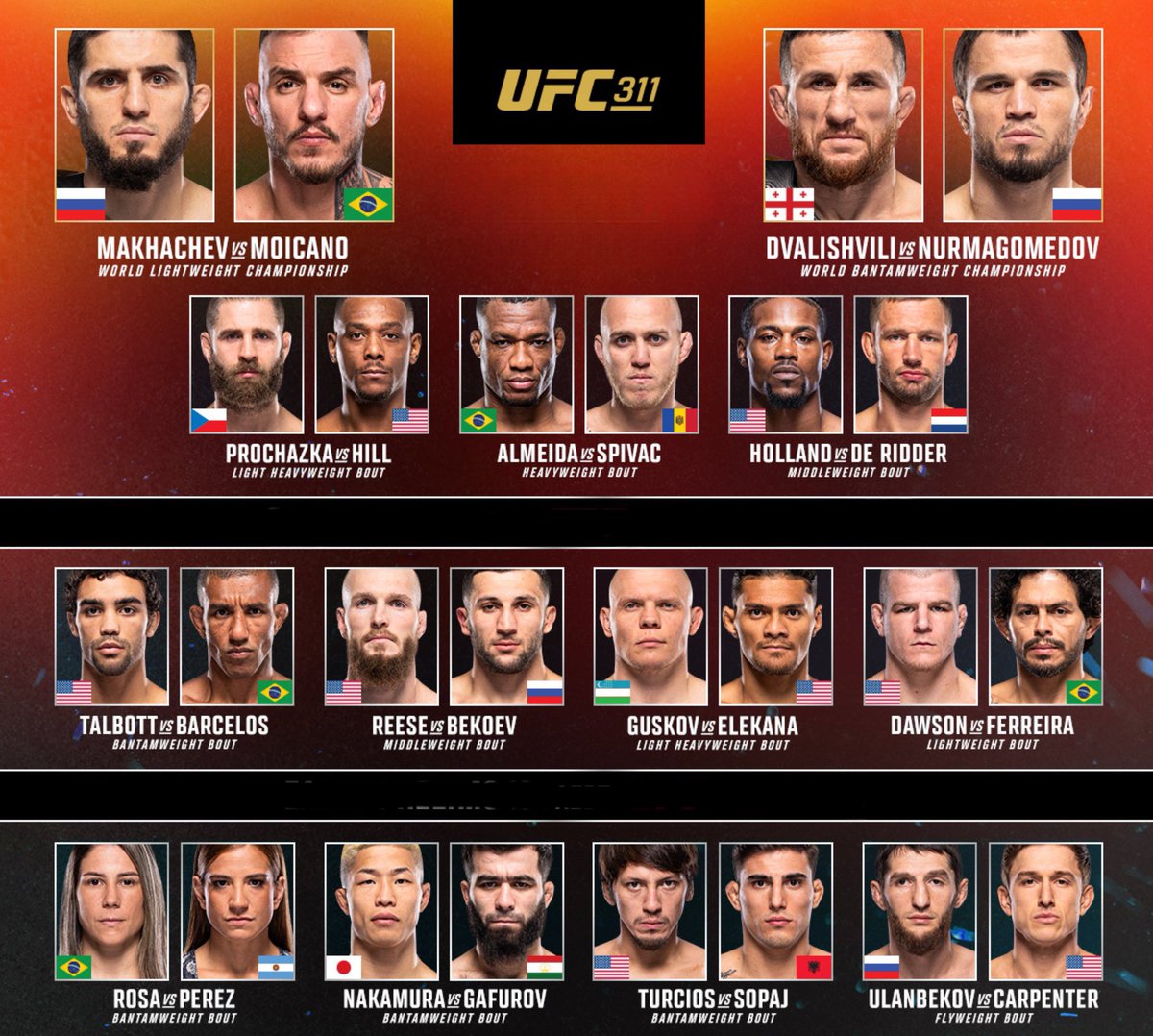 gastonreyno's tweet photo. LLEGÓ EL DÍA! Así quedó la grilla de Peleas del #UFC311 👀 https://t.co/Af07MfA2uf