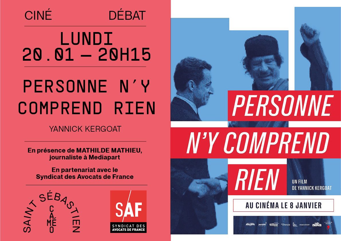 Projection-débat au CAMEO à Nancy le 20 JANVIER 2025 à 20h15 du film "Personne n'y comprend rien" avec Mathilde MATHIEU de MEDIAPART. Le SAF est partenaire de cet événement. 
Il vaut mieux réserver. Venez nombreux.ses !