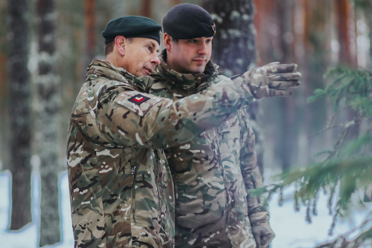 RoyalFamily's tweet photo. As Colonel-in-Chief of The Royal Dragoon Guards, The Duke of Edinburgh has visited troops currently deployed to Estonia and attended a training exercise in Harju County. 🇪🇪 

The cold weather operator course takes place every year in Estonia and involves soldiers spending two nights in a forest, learning how to build camps, make fires and find food and water. 

His Royal Highness also visited Tapa Camp, an army base in Laane-Viru County.