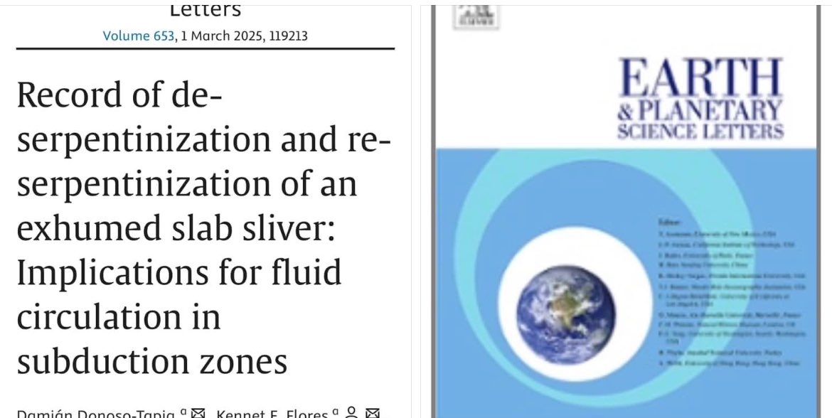 UNC -Petrology &amp; Tectonic processes (PTp) Lab paper alert 🚨- Record of de-serpentinization and re-serpentinization of an exhumed slab sliver: Implications for fluid circulation in subduction zones 🪨💦🌋 #UNC #Serpentinites #Subduction #Andes #Ecuador 

sciencedirect.com/science/articl…