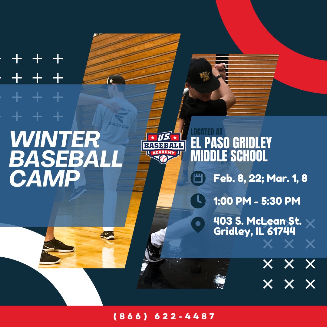 Join El Paso Gridley HS head coach, Stephen Krominga, at the USBA Winter Baseball Camp in Gridley, IL! ⚾ Training for players Grades 1-12 with lessons in hitting, pitching, catching, fielding, and baserunning.

Spots are limited—sign up now: usbaseballacademy.com/gridley-baseba…