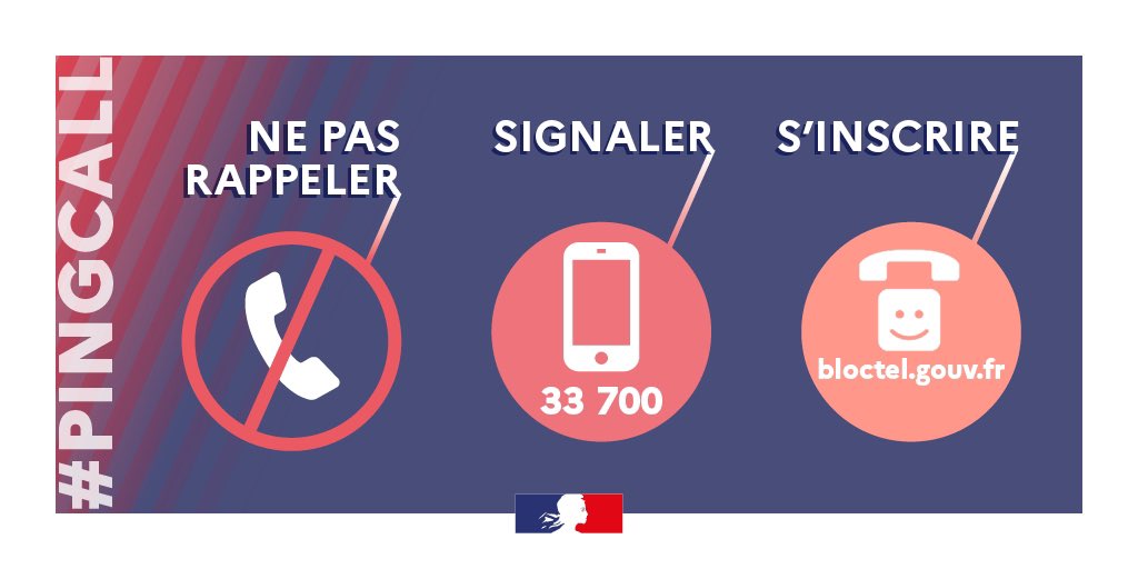 📞 Vous avez reçu un appel qui vous invite à rappeler un numéro surtaxé ? 🧐
Prudence, vous êtes peut-être victime de #Pingcall !

⚠️ Parfois, les escrocs n'hésitent pas à se faire passer pour des forces de l'ordre, un seul réflexe 👇
➡️ bloctel.gouv.fr