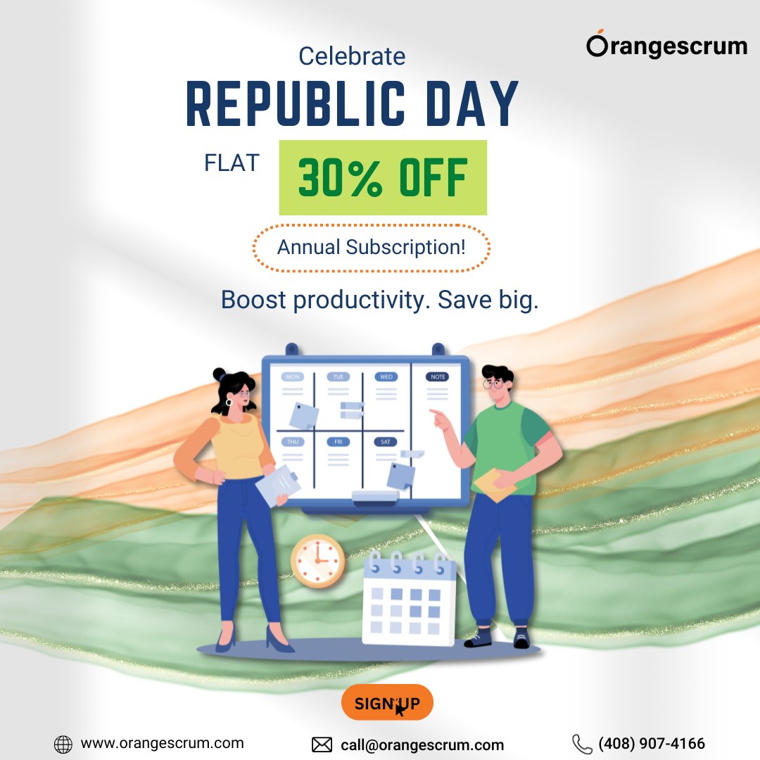 TheOrangescrum's tweet image. 🎉 Take your productivity to the next level with Orangescrum! Enjoy an exclusive Flat 30% OFF on the Annual Subscription. Streamline your tasks, manage projects efficiently, and save big while achieving your goals. 🚀

#sale #republicdaysale #projectmanagementsoftware #offer