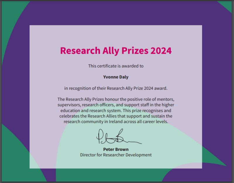 Professor Yvonne Daly (@yvonnedaly) on Twitter photo I was delighted to hear that I was nominated for, and received, a "Research Ally Prize" from <a href="/Researchirel/">Research Ireland</a>. Many thanks to my mystery research admirer for this thoughtful nomination!!! It is my pleasure to support students and colleagues in their work, where I can. I was delighted to hear that I was nominated for, and received, a "Research Ally Prize" from <a href="/Researchirel/">Research Ireland</a>. Many thanks to my mystery research admirer for this thoughtful nomination!!! It is my pleasure to support students and colleagues in their work, where I can.