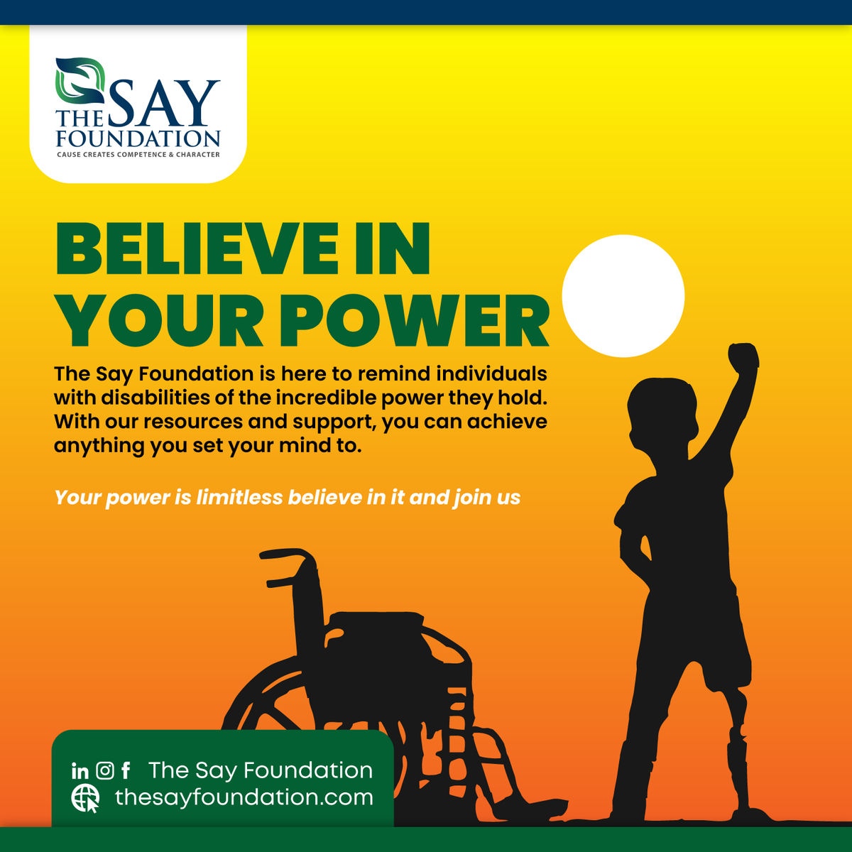 TSAYFoundation's tweet photo. The Say Foundation believes that individuals with disabilities are capable of extraordinary things. With the right support and belief in themselves, they can achieve their dreams. 
Visit https://t.co/lczSb5Q0qZ to learn more and get involved.

#disabilityinclusion #accessibility https://t.co/pKFsoPgATV