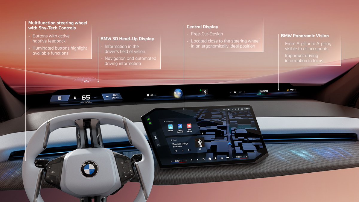 BMWGroup's tweet photo. The first-ever BMW Panoramic iDrive comes with four elements and one ultimate goal: consistent driver focus in characteristic BMW style.
Learn more: https://t.co/JnTlebmyaa
#BMWGroup #NeueKlasse #BMWiDrive #BMWCES #CES2025 https://t.co/ZO9yYfTjxu