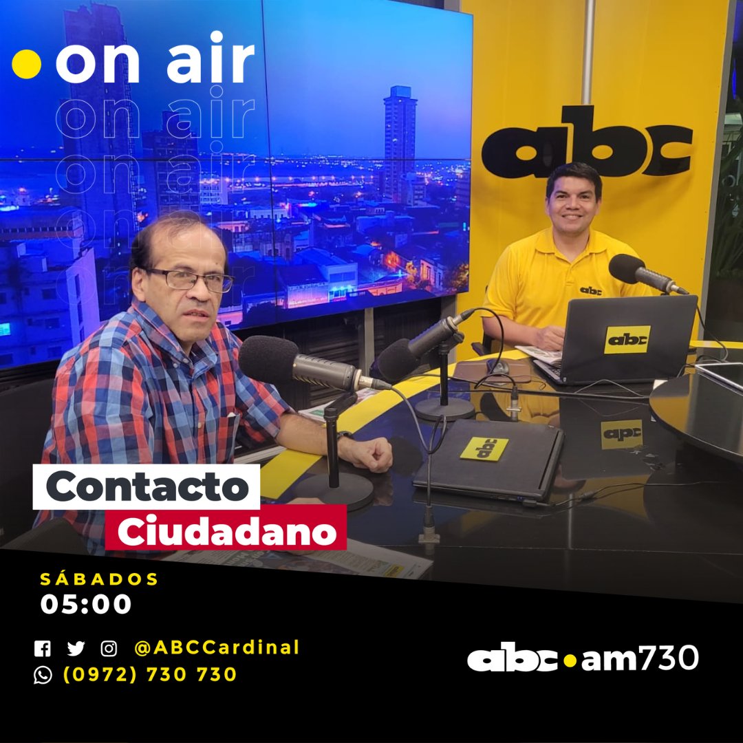 ABC Cardinal 730 AM (@abccardinal) on Twitter photo 🟡AL AIRE ¡#ContactoCiudadano!
🗞️Información y actualidad con <a href="/carlinortega/">Carlos Ortega</a> y <a href="/OsvaldoCaceres/">Osvaldo Cáceres Encina</a> hasta las 8:00.
📲Whatsapp: wa.me/+595972730730
📲abc.com.py/730am
ABC Del Este: 107.1FM.
📻#730AM La más potente. 🟡AL AIRE ¡#ContactoCiudadano!
🗞️Información y actualidad con <a href="/carlinortega/">Carlos Ortega</a> y <a href="/OsvaldoCaceres/">Osvaldo Cáceres Encina</a> hasta las 8:00.
📲Whatsapp: wa.me/+595972730730
📲abc.com.py/730am
ABC Del Este: 107.1FM.
📻#730AM La más potente.