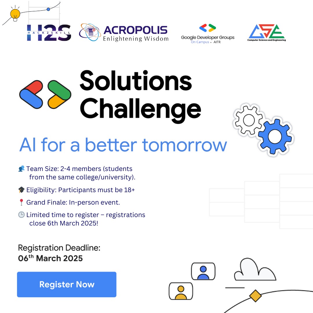 GDSCAITR's tweet photo. Join Solutions Challenge 2025! 🌟
Solve real-world issues with Google AI, aligned with UN SDGs!
🕒 Register by 6th March 2025!
✨ Prizes worth ₹8,00,000
Google Certs &amp; mentorship
Details &amp; Register: https://t.co/Uynlr1uCdV
📞: +91 81033 21317
🚀 Innovate for a better tomorrow! https://t.co/3aSDYf8k24