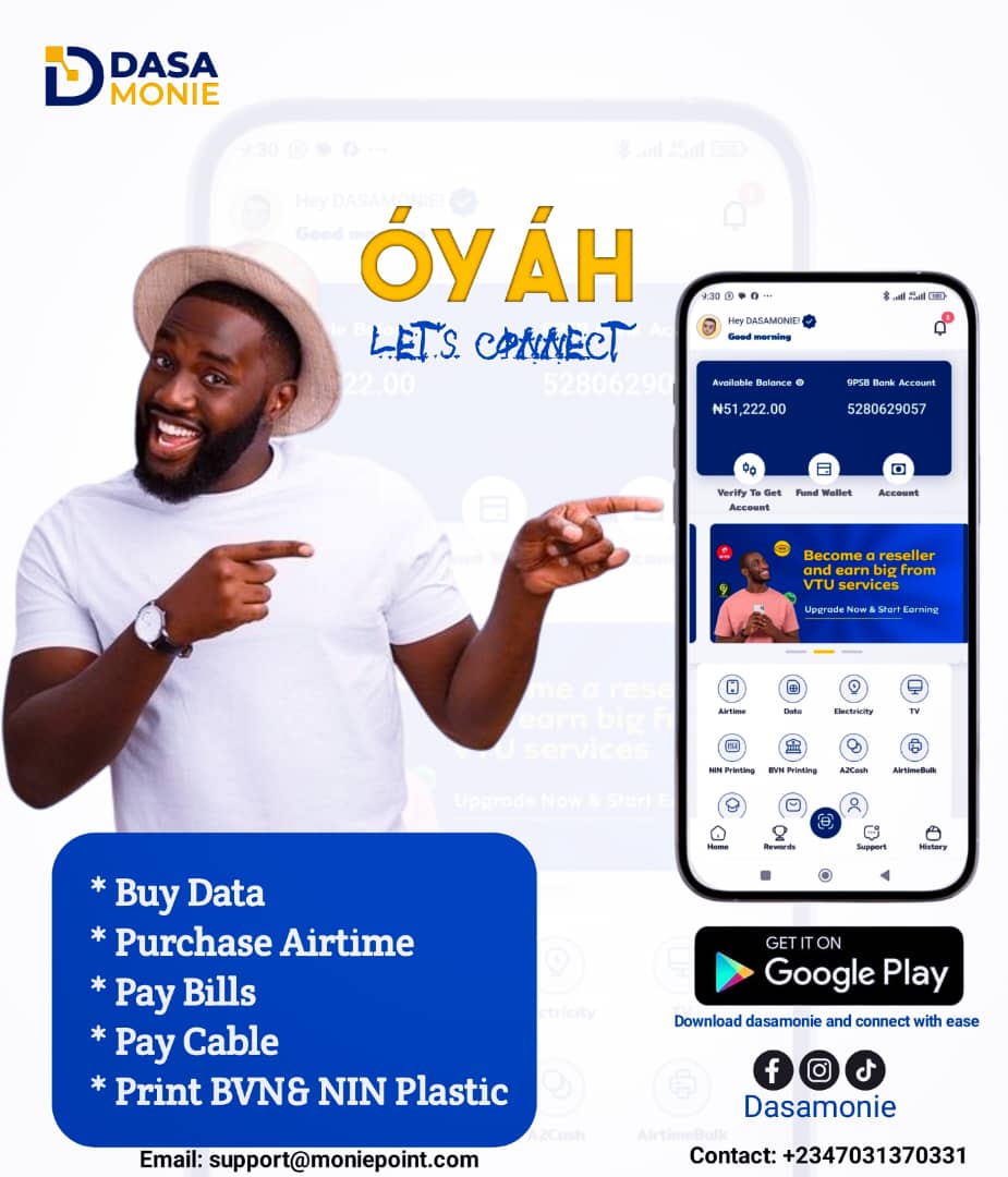 DASAMONIE's tweet photo. Still having issues in getting Data, airtime, payment of subscription? Why the stress when there is dasamonie app available for you!

Register today and enjoy smooth services 💥💥💥

https://t.co/SIns3pMx5T

Click the link down, register and verify your account asap. https://t.co/54iUwTf15h