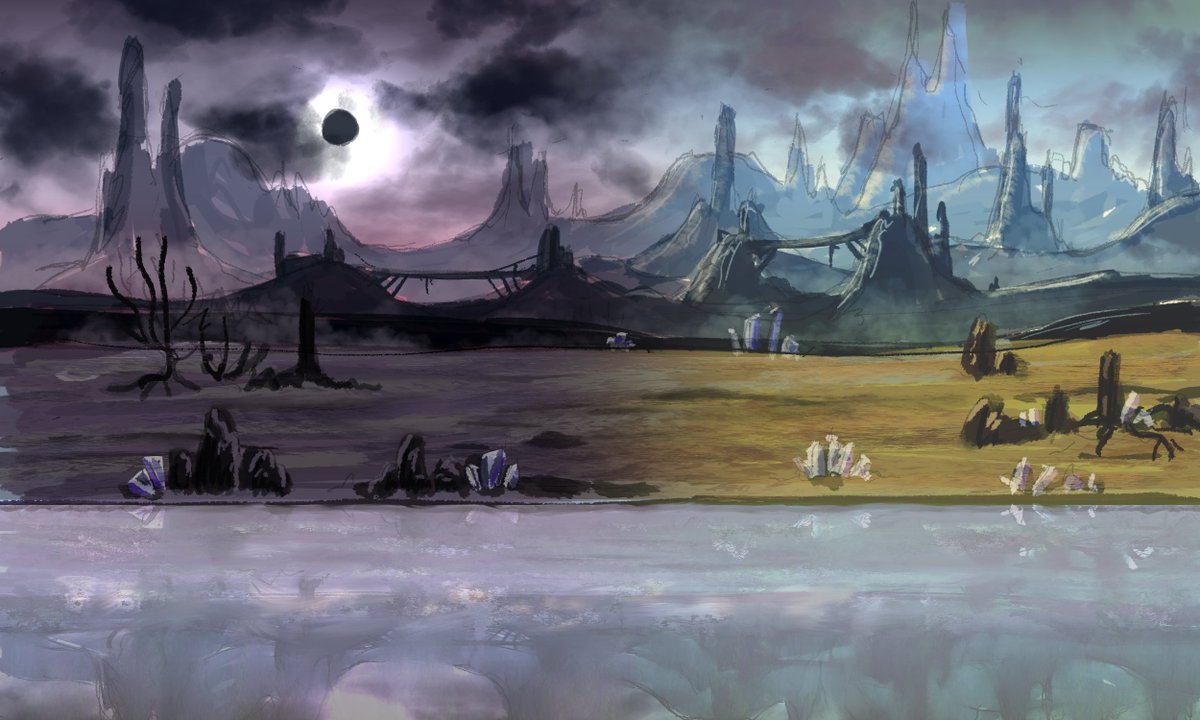 Robin v/d Horst (@robin_vdhorst) on Twitter photo Concept art for the fourth world named Skotoris. A planet blocks the scorching sun shrouding the realm in darkness. However, when it temporarily moves the sun is allowed to burn the world with its sharp rays. 
Demo for Realms of Madness is out now :) Concept art for the fourth world named Skotoris. A planet blocks the scorching sun shrouding the realm in darkness. However, when it temporarily moves the sun is allowed to burn the world with its sharp rays. 
Demo for Realms of Madness is out now :)