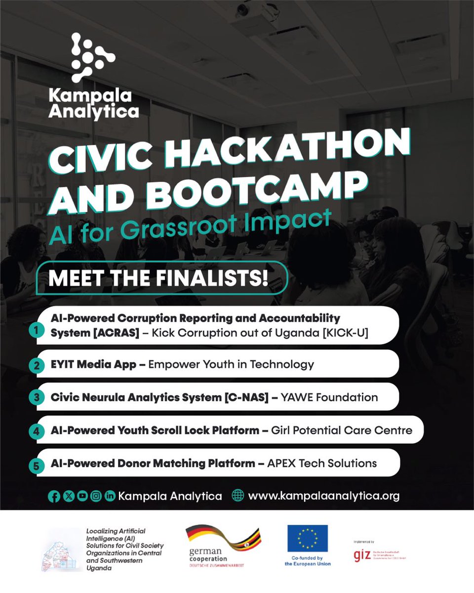 Happening now at the AI Civic Hackathon and Bootcamp organized by <a href="/KLA_Analytica/">Kampala Analytica</a>, the different groups are making presentations of the ideas that they came up with.
#AIForCSOs  #AIForSocialGood