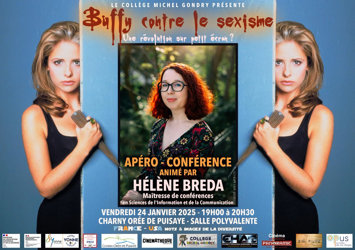 Si vous êtes dans l'Yonne vendredi soir, venez donc parler de #Buffy en compagnie des élèves du collège Michel Gondry de Charny-Orée-de-Puisaye, leurs enseignants•es, leurs parents et moi-même !
