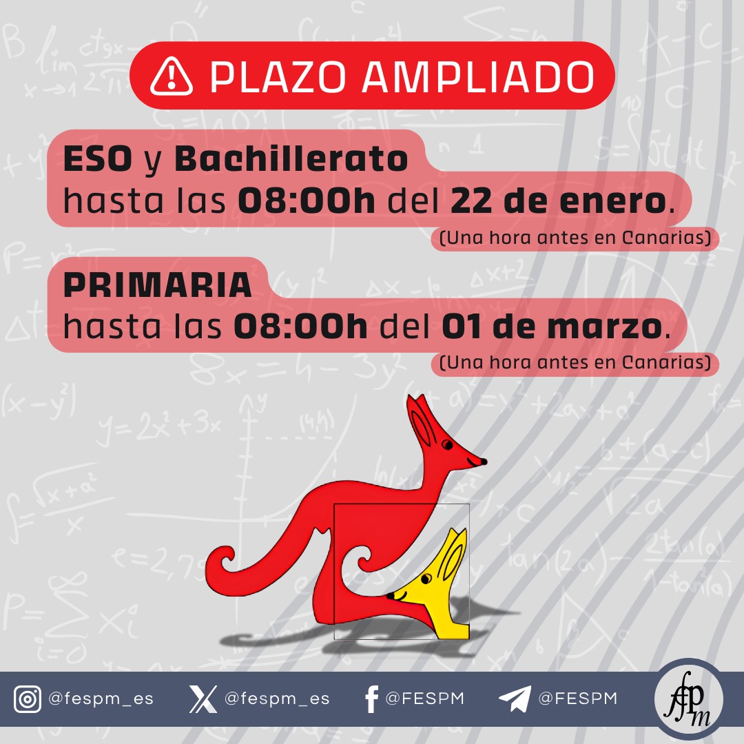 fespm_es's tweet photo. Para facilitar la participación de los centros y resolver las incidencias de última hora, hemos AMPLIADO los plazos de inscripción:

ESO y Bachillerato: 08:00h del 22 de enero.

Primaria: 08:00h del 01 de marzo.

Estos plazos serán improrrogables. 

+info https://t.co/dciOts5663 https://t.co/DvYAOgAJUB