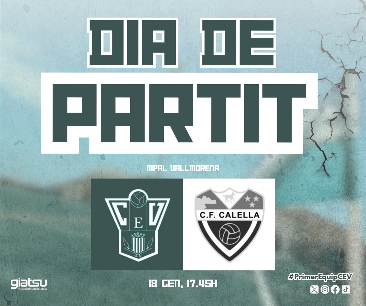 CE Vilassar - Giatsu (@ce_vilassar) on Twitter photo 🔥 𝐃𝐈𝐀 𝐃𝐄 𝐏𝐀𝐑𝐓𝐈𝐓!
Primer Equip CEV vs <a href="/cfcalella/">𝗖𝗟𝗨𝗕 𝗙𝗨𝗧𝗕𝗢𝗟 𝗖𝗔𝗟𝗘𝗟𝗟𝗔</a>
🗓️ Dissabte 18/01
⏱️ 17.45h
📍 Mpal Vallmorena
⚽️ J15 #3cat6
#𝐬𝐨𝐦𝐡𝐢𝐂𝐄𝐕 #𝐬𝐨𝐦𝐝𝐞𝐥𝐂𝐄𝐕 🔥 𝐃𝐈𝐀 𝐃𝐄 𝐏𝐀𝐑𝐓𝐈𝐓!
Primer Equip CEV vs <a href="/cfcalella/">𝗖𝗟𝗨𝗕 𝗙𝗨𝗧𝗕𝗢𝗟 𝗖𝗔𝗟𝗘𝗟𝗟𝗔</a>
🗓️ Dissabte 18/01
⏱️ 17.45h
📍 Mpal Vallmorena
⚽️ J15 #3cat6
#𝐬𝐨𝐦𝐡𝐢𝐂𝐄𝐕 #𝐬𝐨𝐦𝐝𝐞𝐥𝐂𝐄𝐕