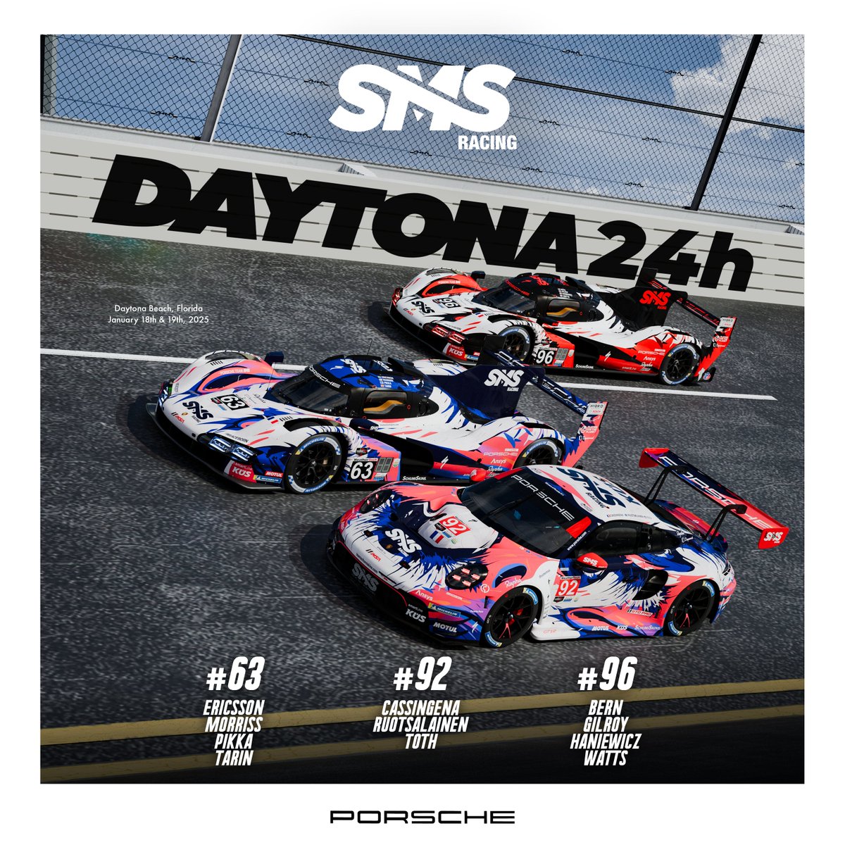 🇺🇸 DAYTONA 24 TIME!! 🇺🇸

This race will mark the beginning of a new era, as this will be our first team race in <a href="/iRacing/">iRacing</a>! 🥳

The 24h of Daytona is a legendary event and we are super excited to take part with a lineup of 2 Porsche GTPs and 1 GTD! 💪

Wish us the best of luck! 🍀