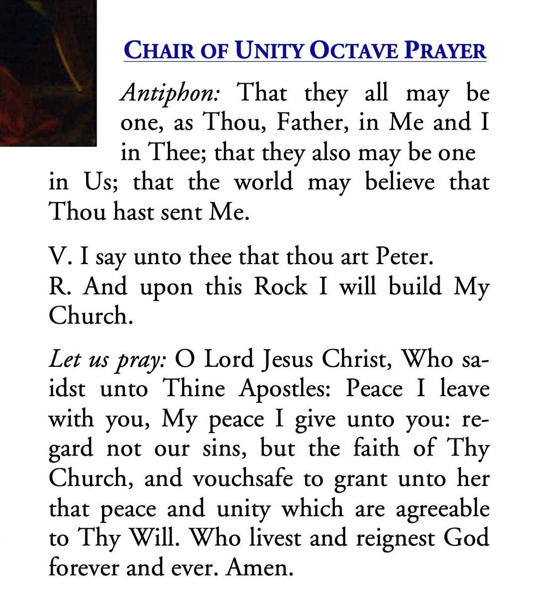 et_interrapax's tweet photo. Today begins the Chair of Unity Octave. Today we pray for the return of all the other sheep to the one fold of St. Peter, the one Shepherd. The 2nd photo contains the Official Prayer.
#Catholic #Catholics #Catholicism #CatholicChurch #ChairofUnityOctave #SaintPetersChairatRome https://t.co/y1geYJTzLu
