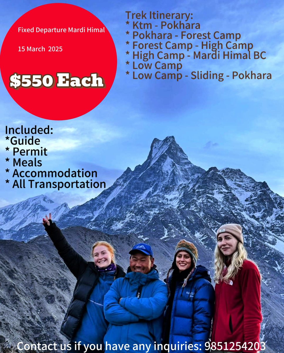 WorldHimalayan's tweet photo. Explore the Mardi Himal Trek - Fixed Departure on March 15, 2025!

📍 Price: $550 per person https://t.co/HhyCuZQyVR