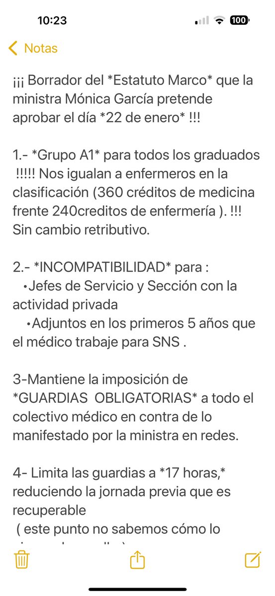 mariajocesm's tweet photo. “Aquí les dejo un resumen del anteproyecto de Estatuto Marco: los 12 puntos con los que la ministra Mónica García ataca directamente la libertad del médico. Juzguen ustedes mismos!! @cesmmur 
 @SimebalCesm @victorpedrera #EstatutoMarco” https://t.co/6ejYYi4DJQ