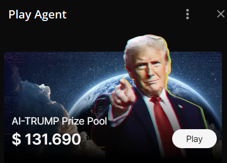 Play Agent 🤖 (@play_aiagent) on Twitter photo 🔥 To celebrate the launch of $TRUMP, New Agent Started!
🚀 Missions
AI-<a href="/realDonaldTrump/">Donald J. Trump</a>
: Chat with AI-TRUMP to increase your favorability!
The game will run until Jan. 20, 9 PM (ET).
The player with the highest favorability score at the end will win the prize!
💬 🔥 To celebrate the launch of $TRUMP, New Agent Started!
🚀 Missions
AI-<a href="/realDonaldTrump/">Donald J. Trump</a>
: Chat with AI-TRUMP to increase your favorability!
The game will run until Jan. 20, 9 PM (ET).
The player with the highest favorability score at the end will win the prize!
💬