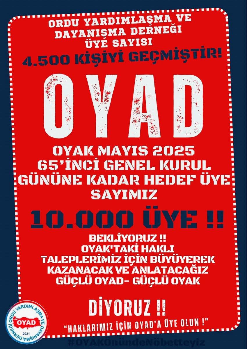 Ortak akıl, şeffaf yönetim, sürdürülebilir projeler ve emin adımlarla büyüyoruz. <a href="/OYADDernegi/">Ordu Yardımlaşma ve Dayanışma Derneği</a>